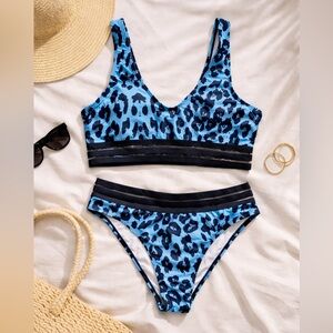 Blue Leopard Print Bikini Set